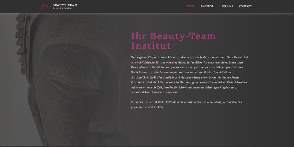 Screenshot der Beauty Team Webseite - Home