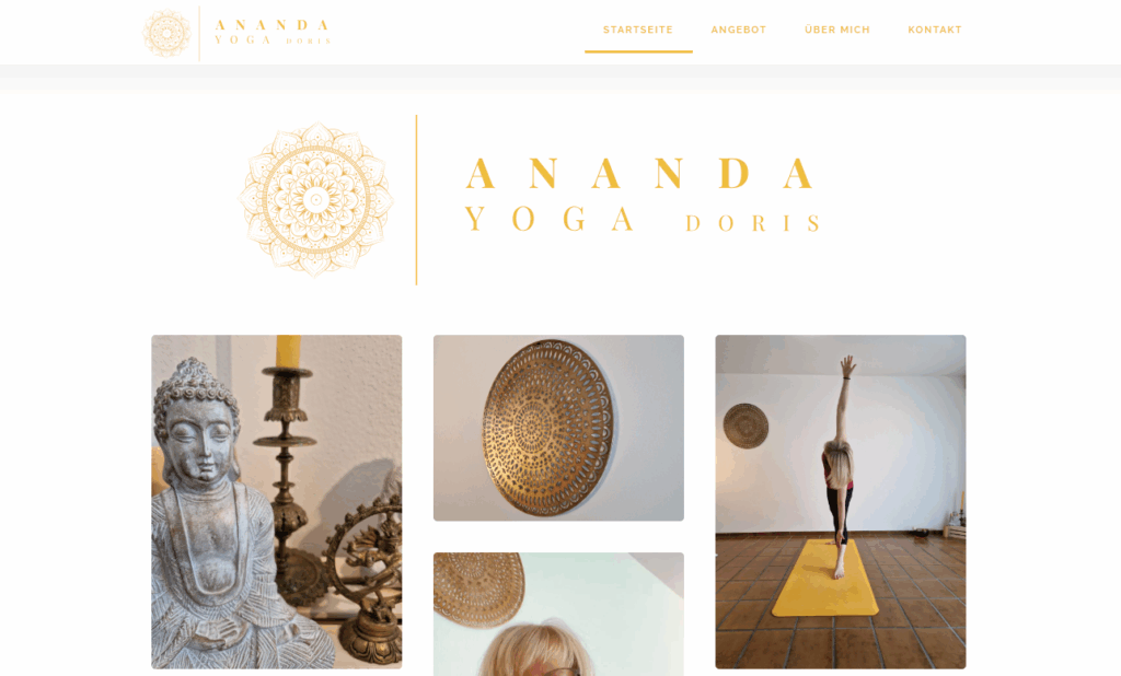 Screenshot der Ananda Yoga Doris Webseite - Startseite