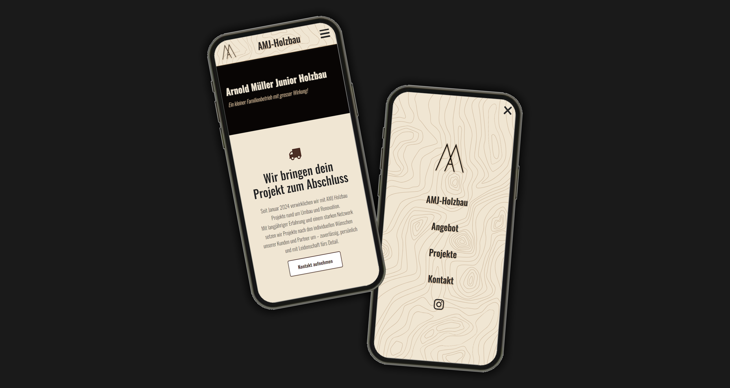 Screenshot der AMJ Holzbau Webseite - Mobile Version