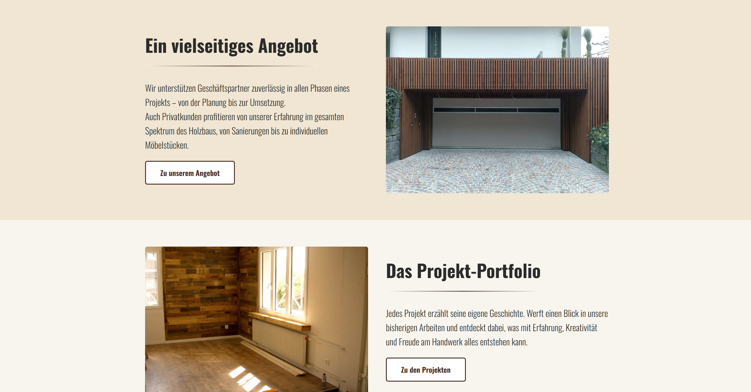 Screenshot der AMJ Holzbau Webseite - Startseite